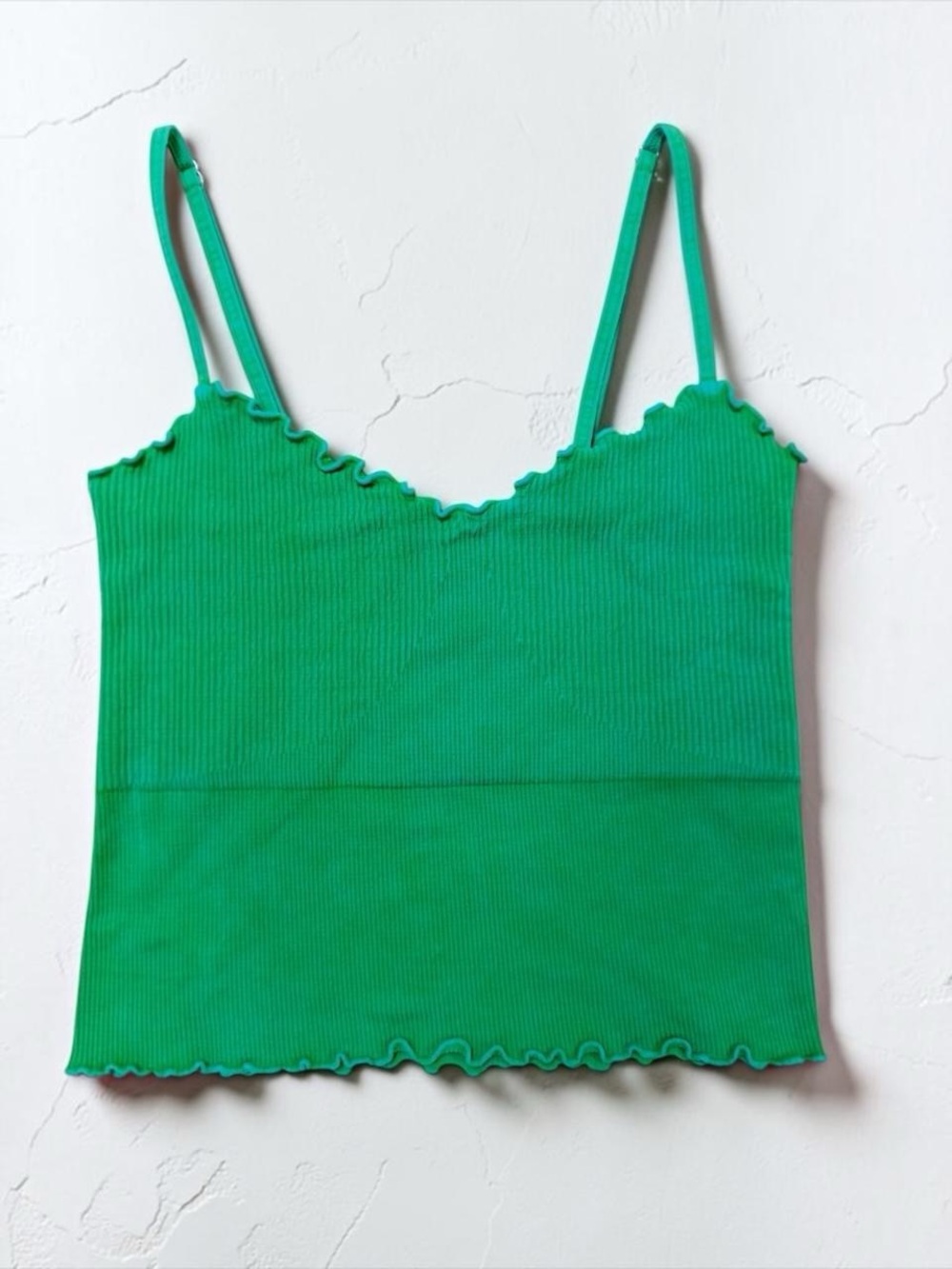 ✨Altar’d State✨ Green Ribbed Lettuce-Edge Cami